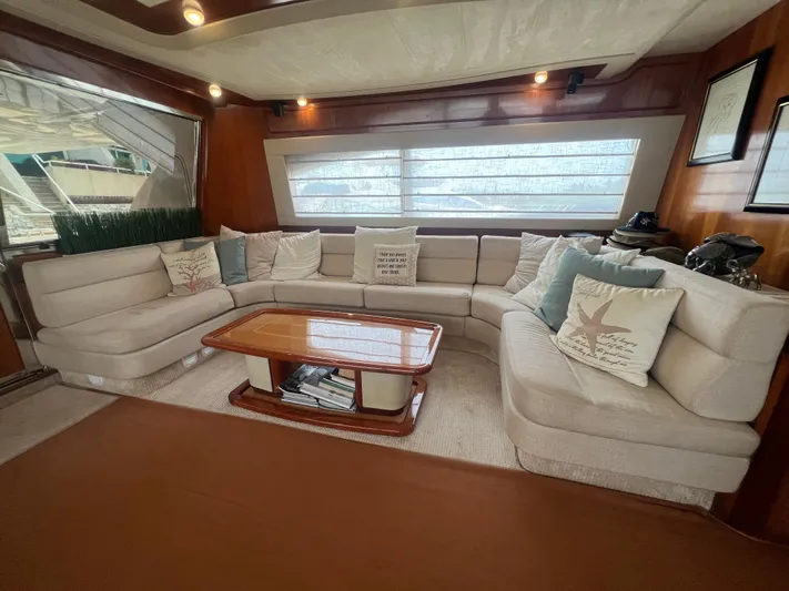 Etan Yacht Photos Pics Luxurious interior of a 2004 Ferretti Yachts 760 with plush seating and elegant decor.