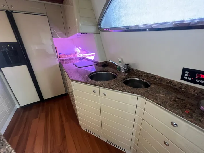 Etan Yacht Photos Pics 2004 Ferretti Yachts 760 kitchen with granite countertops and dual sinks