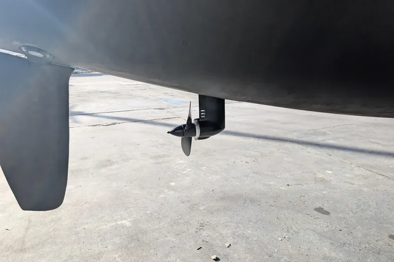 Changing Keys Yacht Photos Pics Leopard 40 catamaran propeller and rudder, 2020 model, on dry dock.