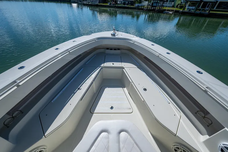  Yacht Photos Pics 2018 HCB 42 Siesta boat interior with spacious seating on calm water.