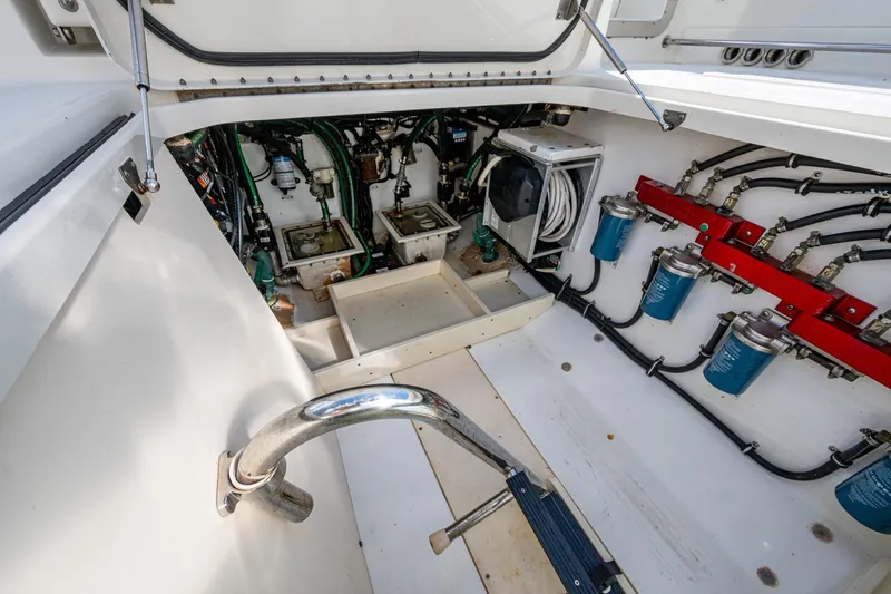  Yacht Photos Pics Engine room of 2018 HCB 42 Siesta boat, showcasing mechanical components and wiring.