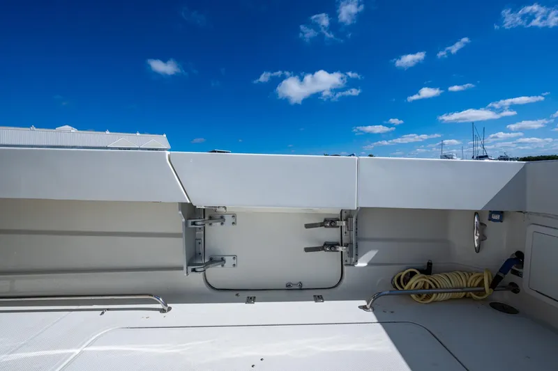  Yacht Photos Pics 2018 HCB 42 Siesta boat deck with clear blue sky background.