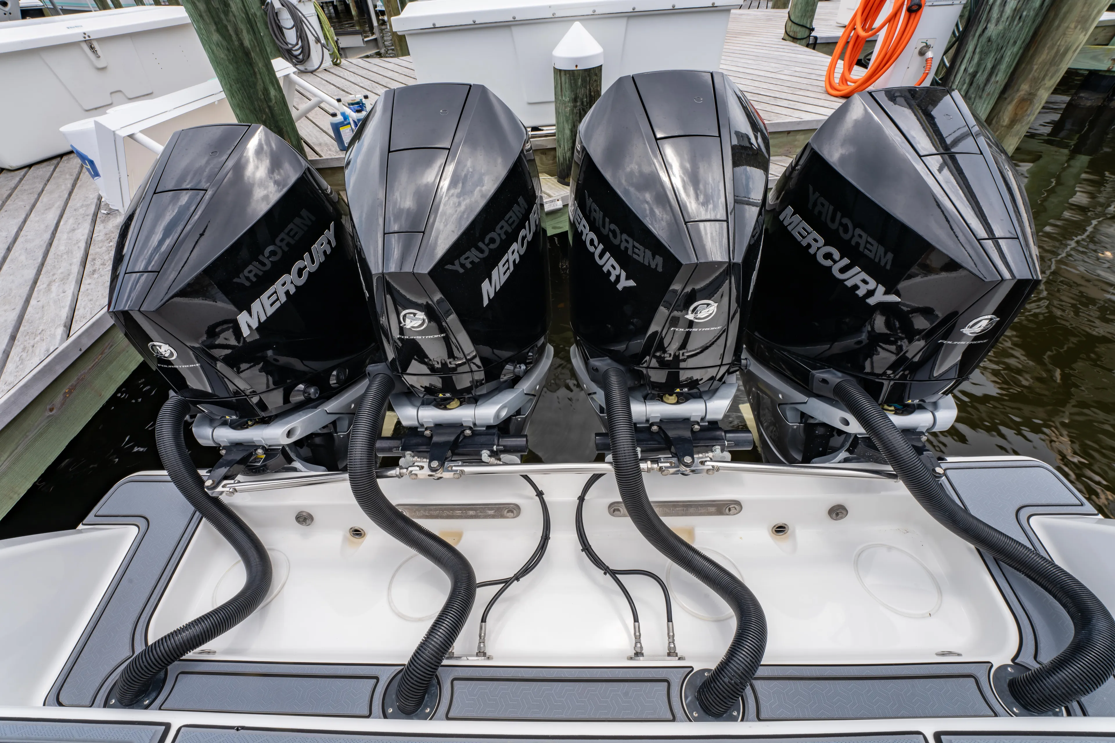  Yacht Photos Pics Four Mercury outboard engines on a 2022 Invincible 39 Open Fisherman boat.