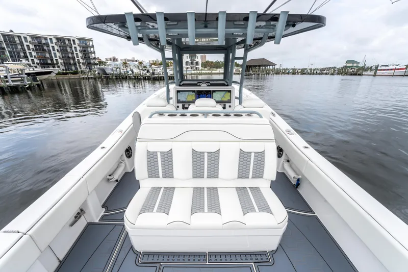  Yacht Photos Pics 2022 Invincible 39 Open Fisherman boat with luxurious seating and advanced navigation systems.