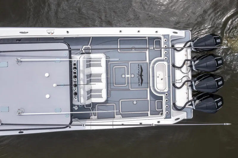  Yacht Photos Pics Aerial view of 2022 Invincible 39 Open Fisherman boat with four engines.