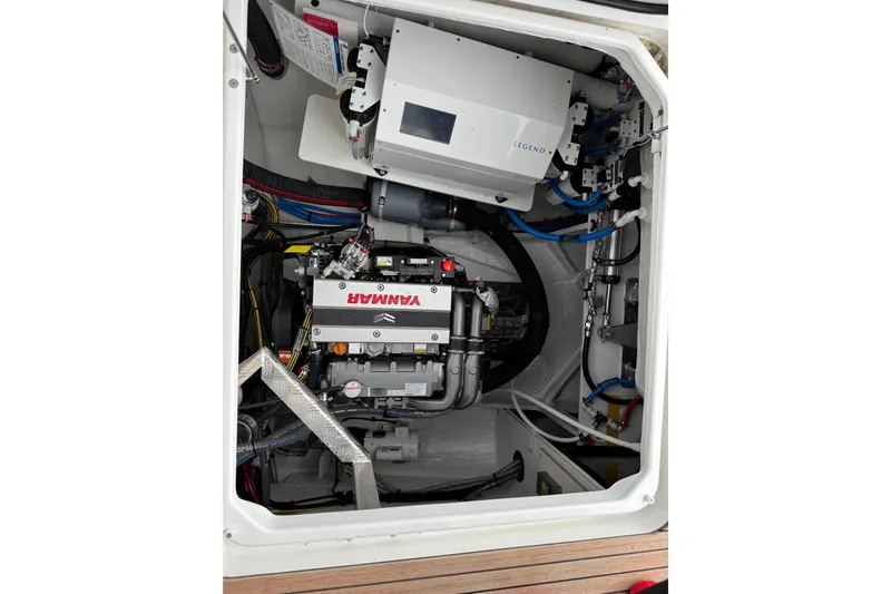  Yacht Photos Pics Engine compartment of 2026 Lagoon 55 yacht with Yanmar engine and Legend equipment.