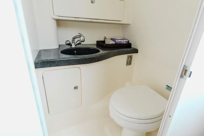  Yacht Photos Pics 2007 Boston Whaler 305 Conquest bathroom with sink and toilet.