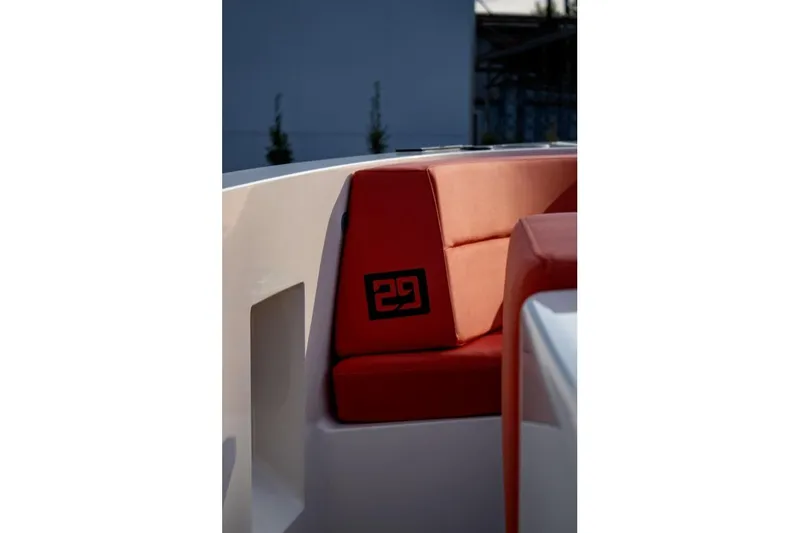  Yacht Photos Pics Red seating on 2018 Vanquish Yachts VQ 45, featuring modern design and comfort.