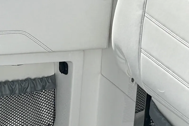  Yacht Photos Pics Interior detail of 2021 Nor-Tech 390 Sport Center Console boat with white upholstery.