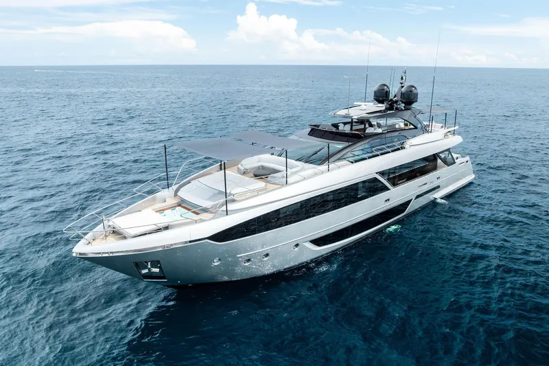 Riva Royale Yacht Photos Pics Luxurious 2023 Riva 110' Dolcevita yacht cruising on open sea.