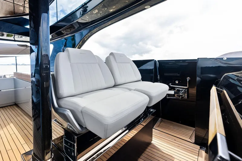 Riva Royale Yacht Photos Pics Luxurious seating on 2023 Riva 110' Dolcevita yacht, featuring sleek design and modern elegance.