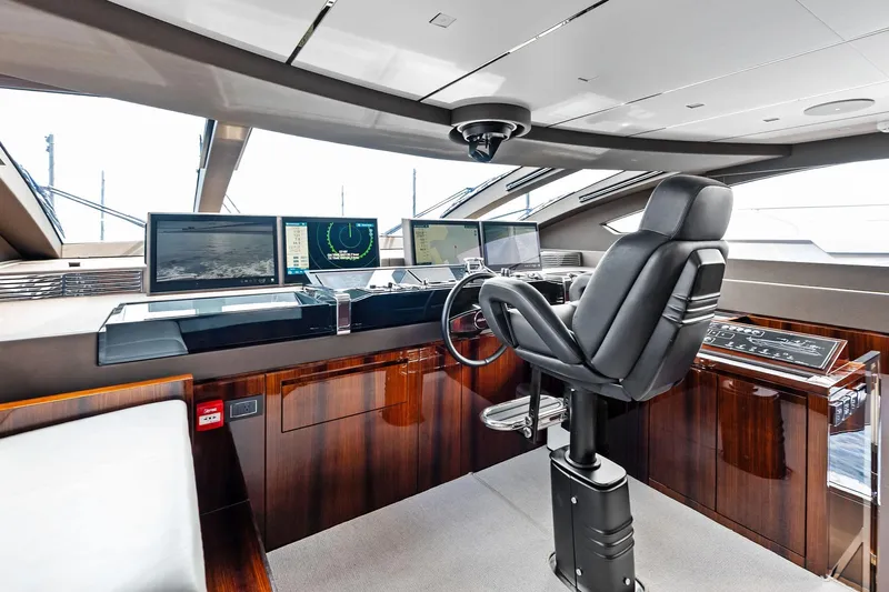 Riva Royale Yacht Photos Pics Luxurious helm of 2023 Riva 110' Dolcevita yacht with advanced navigation systems.