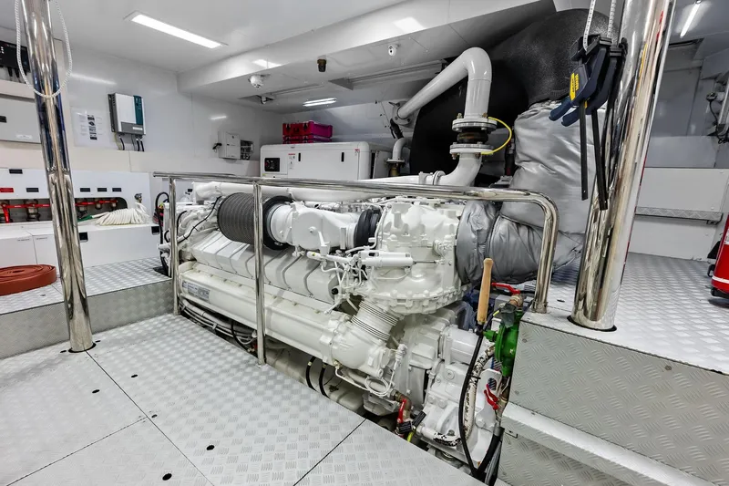 Riva Royale Yacht Photos Pics Engine room of 2023 Riva 110' Dolcevita yacht, showcasing advanced machinery and equipment.