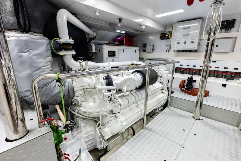 Riva Royale Yacht Photos Pics Engine room of 2023 Riva 110' Dolcevita yacht, showcasing advanced machinery and equipment.