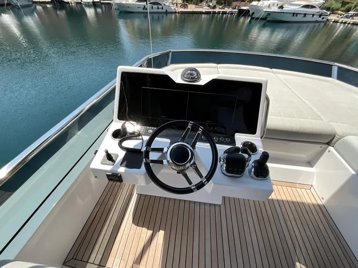  Yacht Photos Pics Helm of 2020 Pardo Yachts 60 E with modern controls and waterfront view.