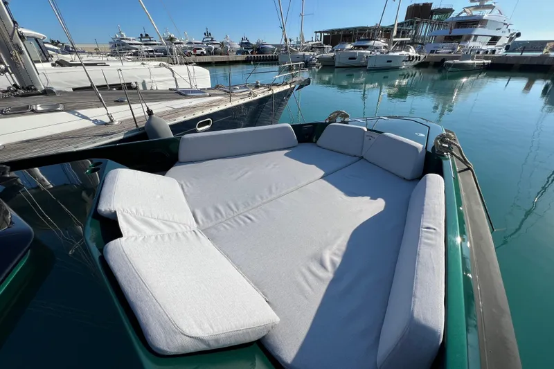  Yacht Photos Pics 2024 Wally Tender 43 X yacht with spacious sunbed in marina.