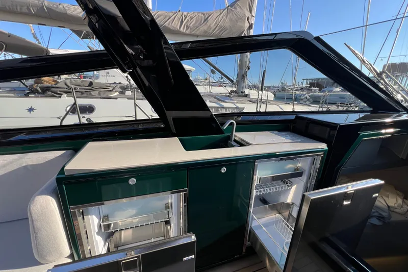  Yacht Photos Pics Luxurious 2024 Wally Tender 43 X yacht kitchen with sleek design and modern amenities.