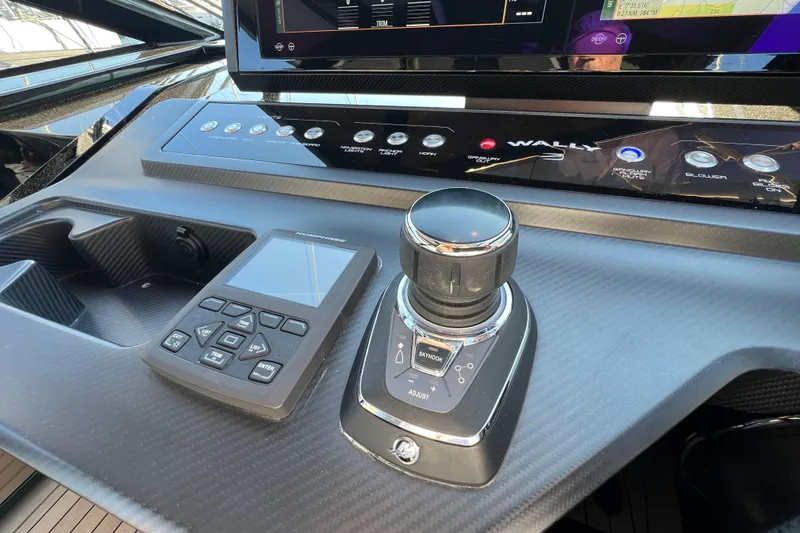  Yacht Photos Pics Control panel of 2024 Wally Tender 43 X yacht with joystick and touchscreen.