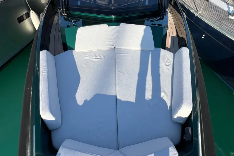  Yacht Photos Pics 2024 Wally Tender 43 X boat with cushioned seating and sleek design.