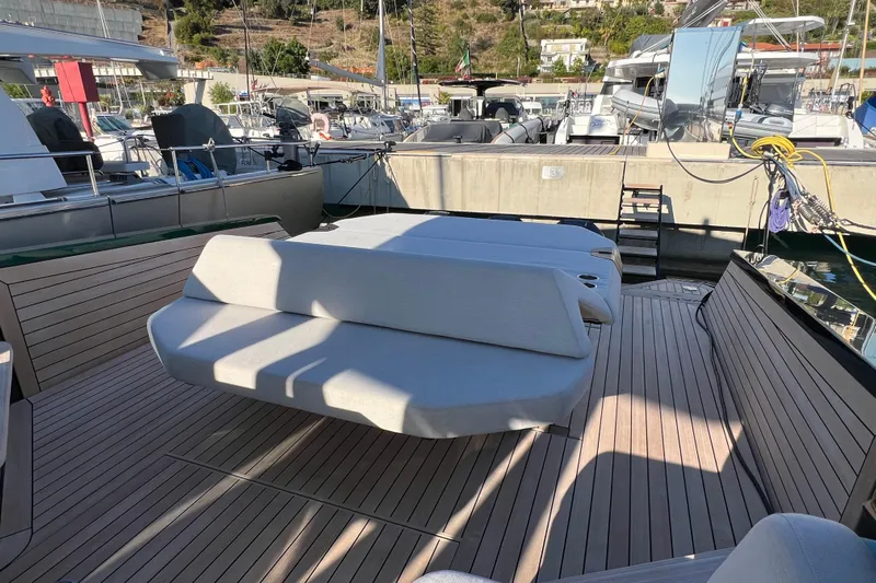  Yacht Photos Pics 2024 Wally Tender 43 X yacht with sleek deck design in marina setting.