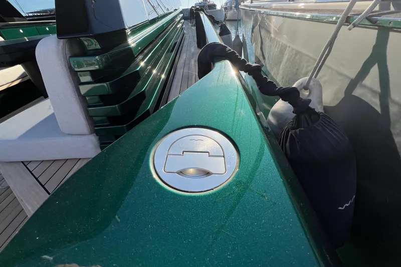  Yacht Photos Pics 2024 Wally Tender 43 X yacht detail with green metallic finish and logo.