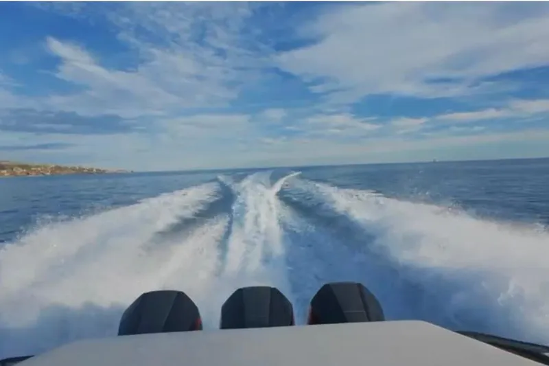  Yacht Photos Pics Wally Tender 43 X 2024 speeding on open water, leaving a wake trail.