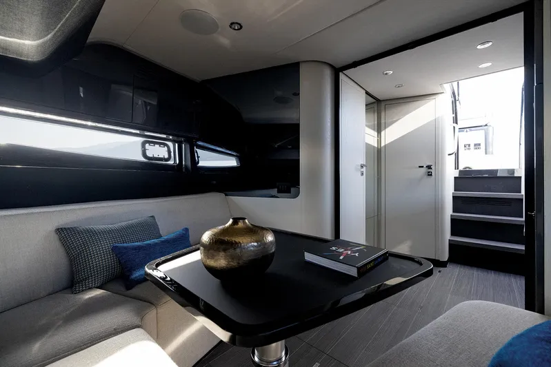  Yacht Photos Pics Luxurious interior of 2025 Azimut Verve 42 yacht with modern seating and decor.