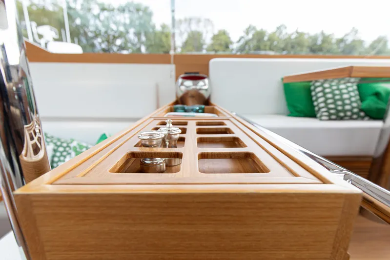  Yacht Photos Pics Luxurious interior of 2011 Delta Powerboats 54 Carbon IPS with elegant wooden details.