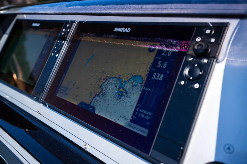  Yacht Photos Pics Navigation system on 2015 Riva 63 Virtus yacht displaying nautical map.