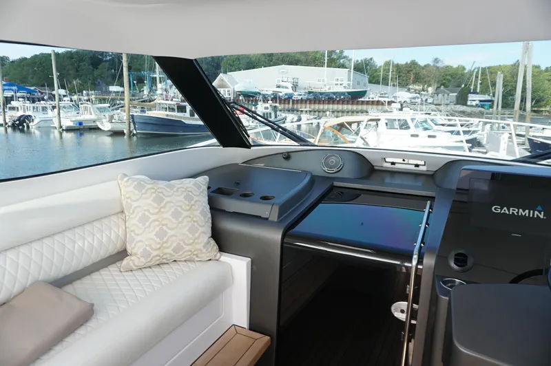  Yacht Photos Pics Interior of a 2021 Jupiter 41 SB yacht with luxurious seating area.