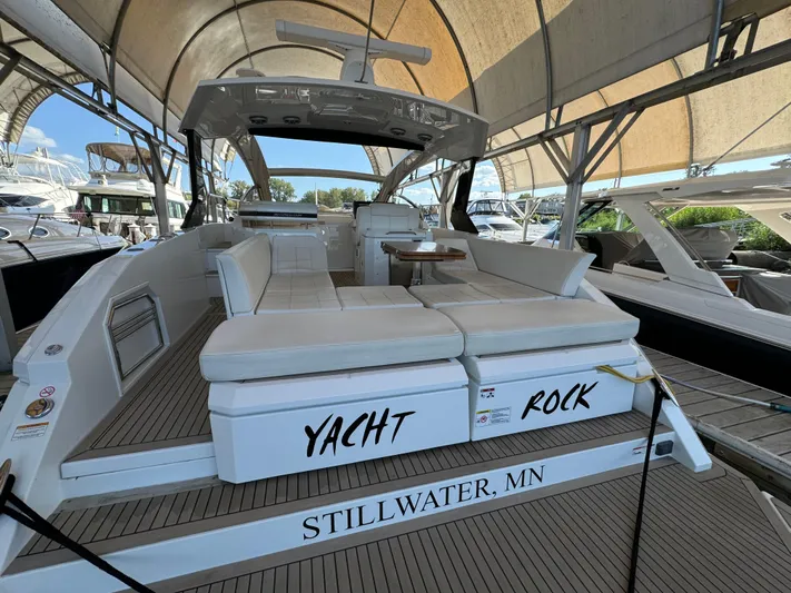 Yacht Rock Yacht Photos Pics 2015 Cruisers Yachts 390 Express Coupe with spacious deck, docked in Stillwater, MN.