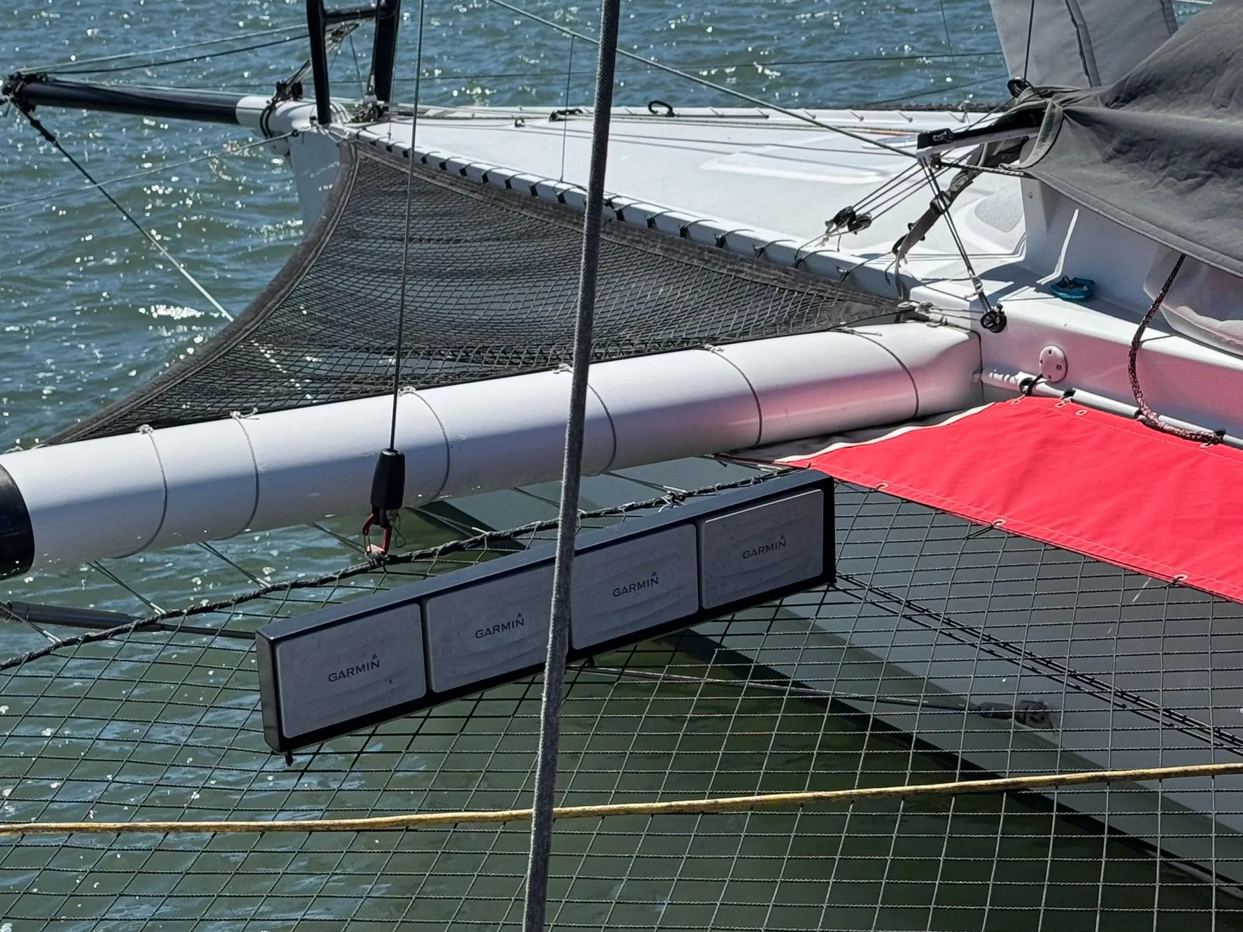 Sailing catamaran Marstrom Seacart 30, 2015 model, with Garmin equipment on deck.