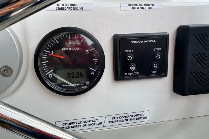 Lupa Di Mare Yacht Photos Pics Control panel of a 2021 Fountaine Pajot Saona 47 with Volvo Penta engine display.