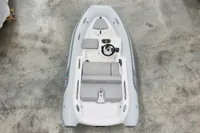 2023 AB Inflatables 350 XP boat on concrete floor, top view.