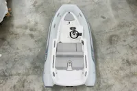 2023 AB Inflatables 350 XP boat, top view, on concrete floor.