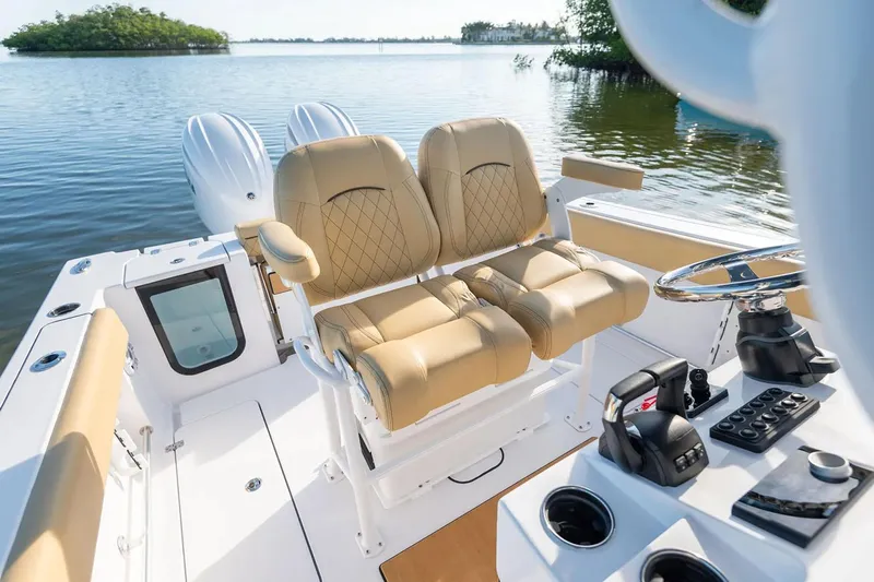  Yacht Photos Pics Manufacturer Provided Image: 2025 Sportsman Open 252 Center Console boat interior with dual seats and control panel.