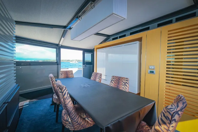 Eternity 44 Yacht Photos Pics Luxurious dining area on 2010 Arcadia Yachts 85 with ocean view and stylish decor.