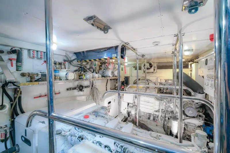 Eternity 44 Yacht Photos Pics Engine room of 2010 Arcadia Yachts 85, featuring complex machinery and equipment.