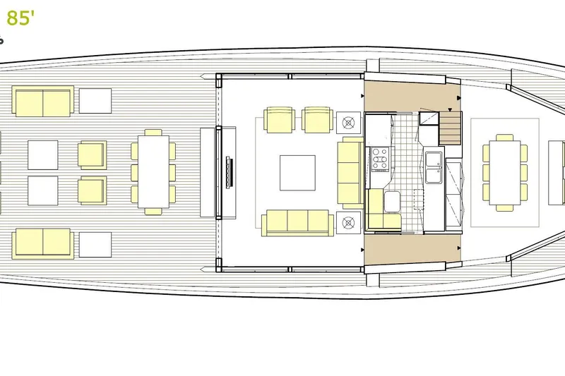 Eternity 44 Yacht Photos Pics Floor plan of 2010 Arcadia Yachts 85, featuring spacious seating and dining areas.