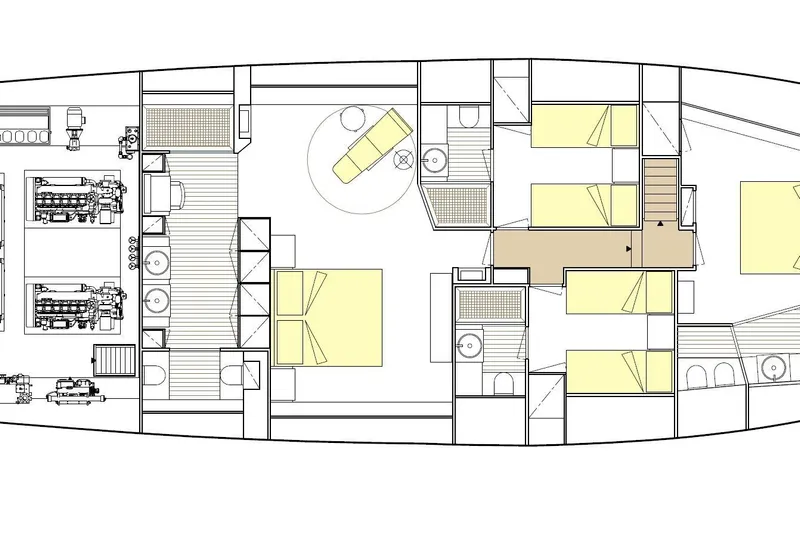 Eternity 44 Yacht Photos Pics Deck layout of 2010 Arcadia Yachts 85, featuring cabins and engine room.