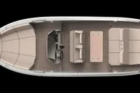 Top view of 2023 Rand Source 22 boat interior with seating and console.