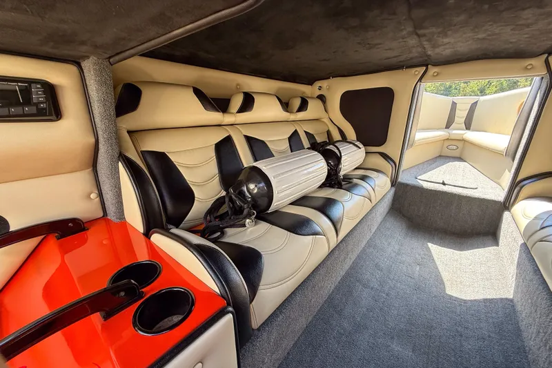  Yacht Photos Pics Luxurious interior of 2012 DCB 28 Extreme boat with plush seating and modern design.