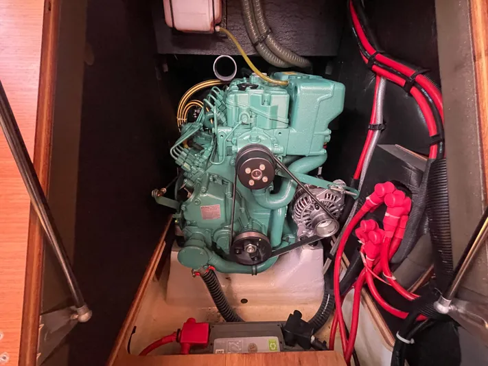 Send Me Yacht Photos Pics Engine compartment of a 2018 Dufour 460 Grand Large sailboat.