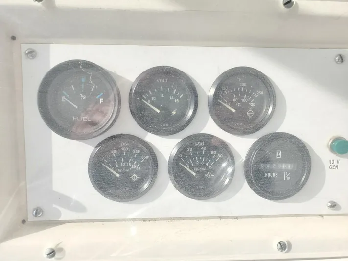 Anchor Management Yacht Photos Pics Dashboard gauges of a 1988 Post 46 Sportfish boat.