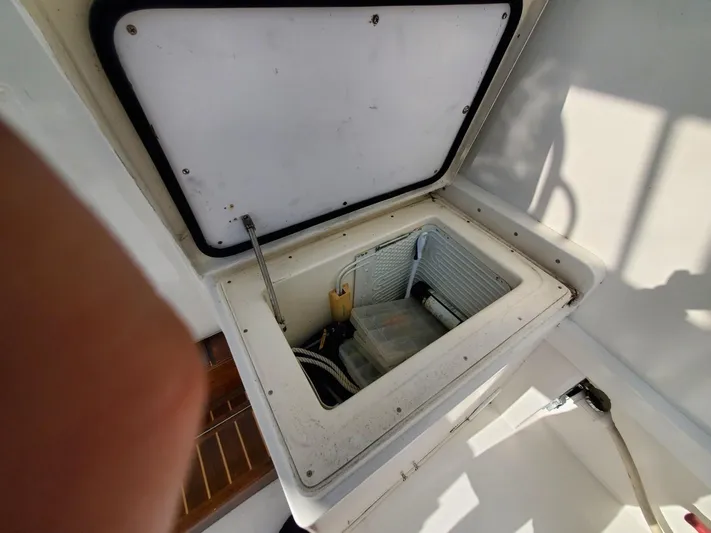 Anchor Management Yacht Photos Pics Open storage compartment on 1988 Post 46 Sportfish boat.