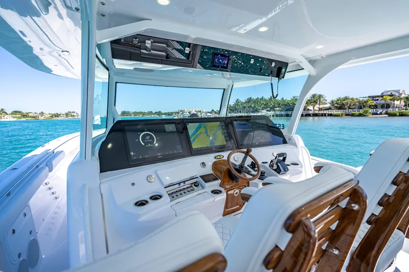  Yacht Photos Pics Interior view of 2026 HCB 65 Estrella yacht cockpit with advanced navigation systems.