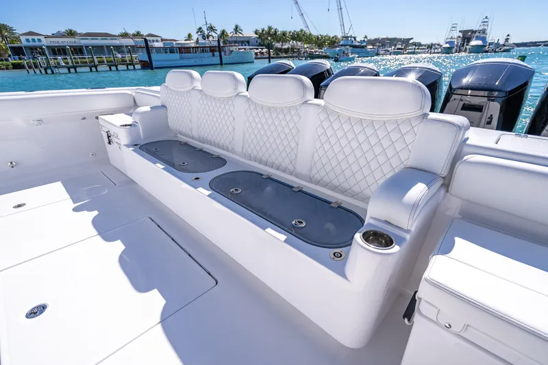  Yacht Photos Pics Luxurious seating on 2026 HCB 65 Estrella boat with ocean view.