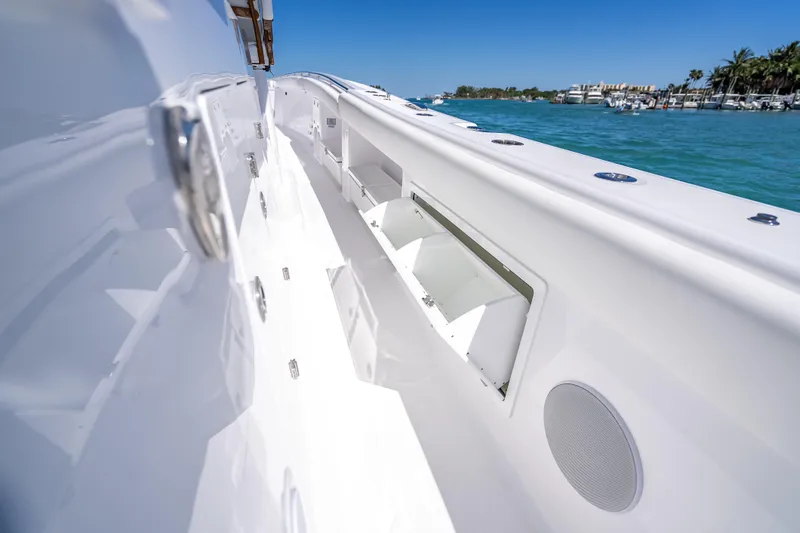  Yacht Photos Pics 2026 HCB 65 Estrella boat deck with sleek white design and ocean view.