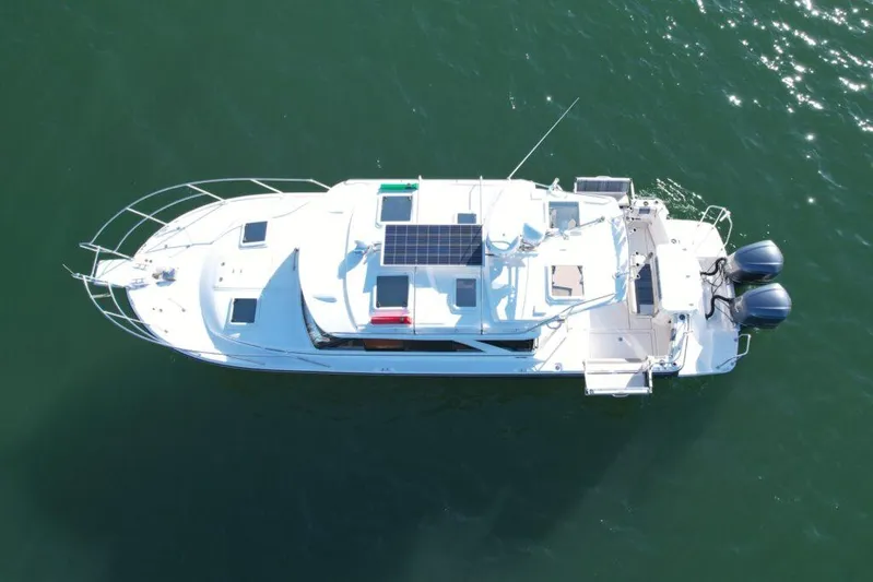  Yacht Photos Pics Aerial view of 2017 Cutwater C-302 Sport Coupe boat on water.