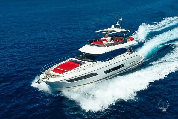  Yacht Photos Pics 2017 Prestige 680 yacht cruising on open blue sea.